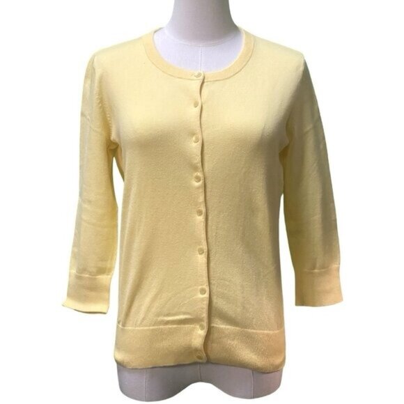 Talbots 3/4 Sleeve Daffodil Yellow Pima Cotton Cardigan Size S/P - Picture 1 of 4